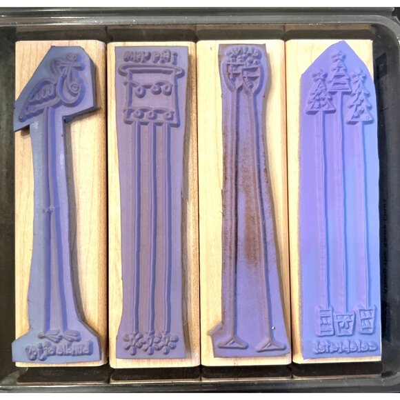 Stampin Up! 2005 ALONG THE SAME LINES Wood-Mounted Rubber Stamps Set HOLIDAYS - Picture 2 of 3